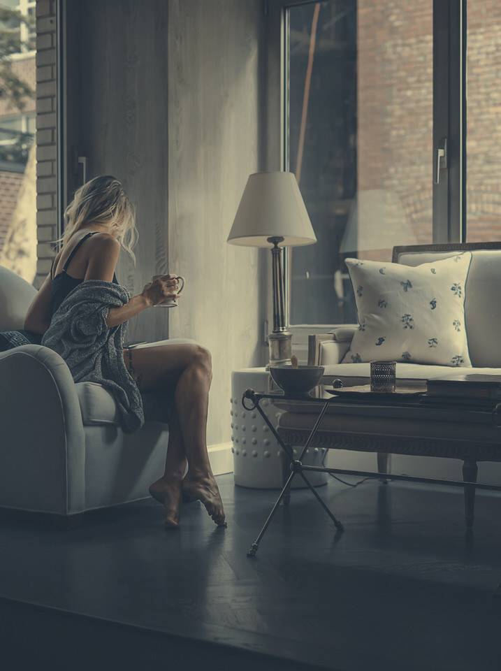 Beautiful Women With Coffee Sitting Near Window